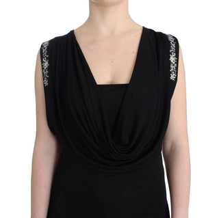 Schwarzes kurzes Jersey-Mini-Kleid mit Verzierungen