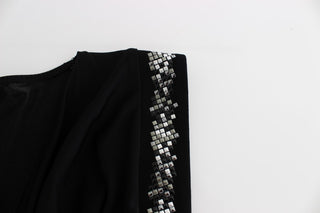 Schwarzes kurzes Jersey-Mini-Kleid mit Verzierungen