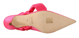 Zapatos de tacón kitten de cuero rosa con cordones