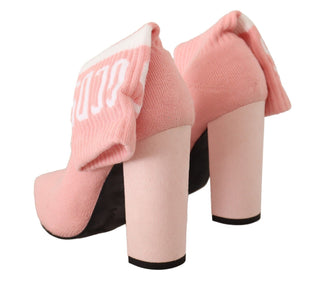 Pinke Wildleder-Stiefeletten mit Logo-Socken und Blockabsatz