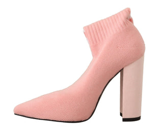 Pinke Wildleder-Stiefeletten mit Logo-Socken und Blockabsatz