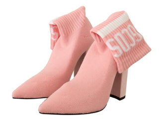 Pinke Wildleder-Stiefeletten mit Logo-Socken und Blockabsatz