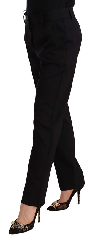 Pantalones de lana negros ajustados de cintura media