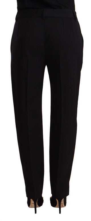 Pantalones de lana negros ajustados de cintura media