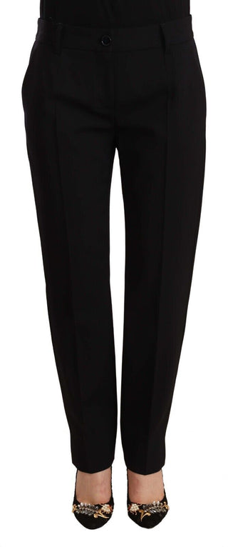 Pantalones de lana negros ajustados de cintura media