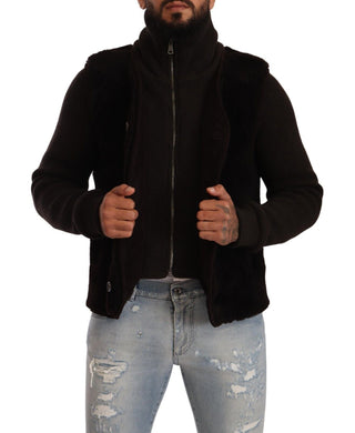 Schwarze Herren-Rollkragenjacke aus Leder