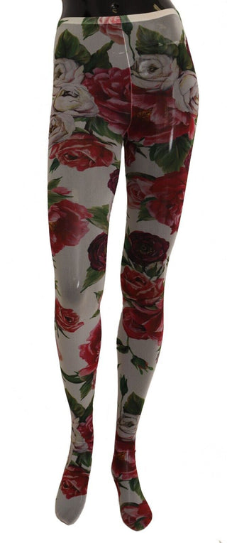 Weiße Strumpfhose mit Blumenmuster aus Nylon