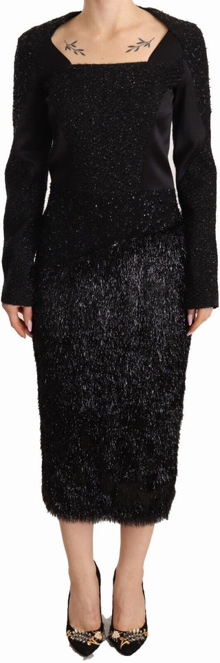 Vestido midi ajustado de manga larga con adornos de tachuelas negras