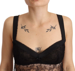 Schwarzes Seiden-Spitzen-Babydoll-Nylon-Dessous-Oberteil