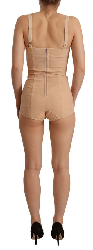 Beige Nylon Blumen-Spitzen-Body-Unterwäsche