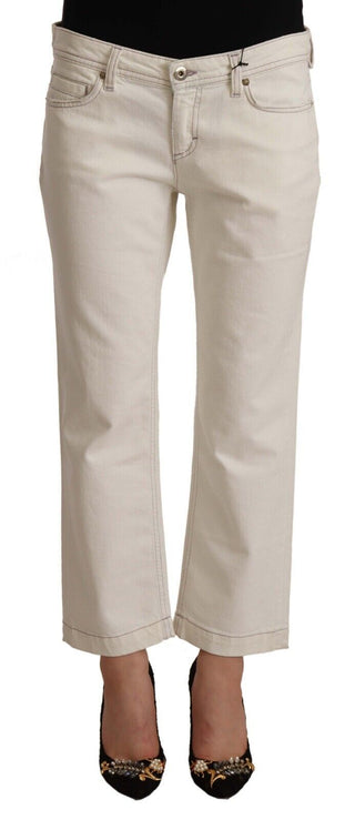 Off White Cotton Flared Cropped Denim Jeans