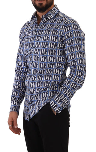 Blue Logo Mania Slim Fit Cotton Shirt