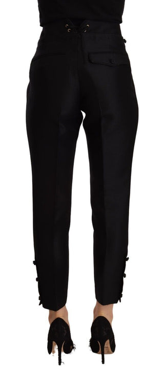 Schwarze High-Waist Skinny Damenhose aus Wolle