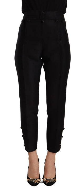 Pantalones ajustados de lana de cintura alta negros para mujer