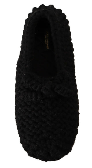 Schwarze Slip-On-Ballerinas aus Wolle