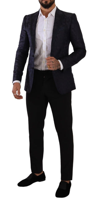 Blauer Seidenjacquard-Mantel mit Blumenmuster MARTINI Blazer