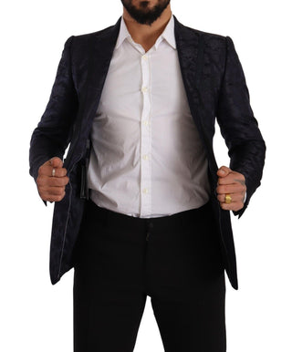 Blauer Seidenjacquard-Mantel mit Blumenmuster MARTINI Blazer