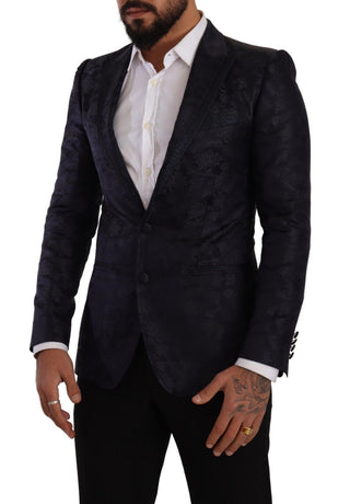 Blauer Seidenjacquard-Mantel mit Blumenmuster MARTINI Blazer