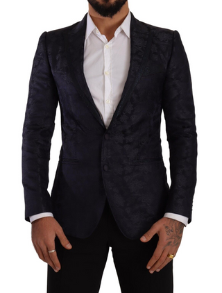 Blauer Seidenjacquard-Mantel mit Blumenmuster MARTINI Blazer