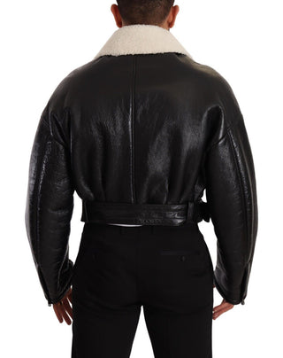 Schwarze Leder-Shearling-Bikerjacke