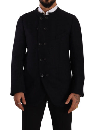 Gray Alpaca Button Down Men Coat Jacket