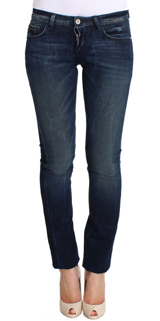 Blaue gewaschene Baumwoll-Slim-Fit-Röhrenjeans