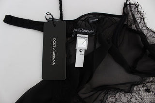 Top de lencería babydoll de seda negra con encaje