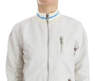 Suéter de sudadera con cremallera simulada blanca