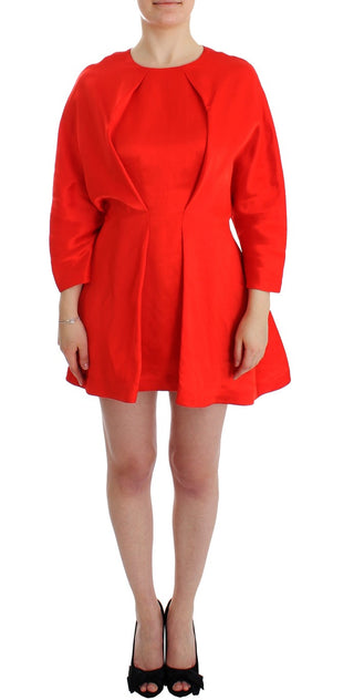 Vestido mini de lino rojo con mangas 3/4