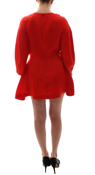 Vestido mini de lino rojo con mangas 3/4