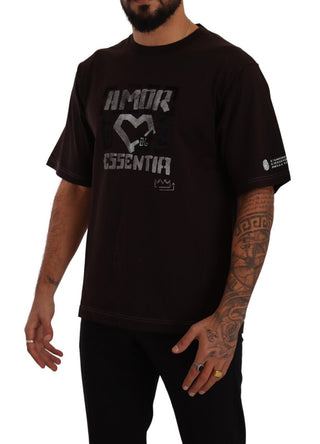 Bordeaux Baumwoll-T-Shirt mit L-Amore-Print und Rundhalsausschnitt