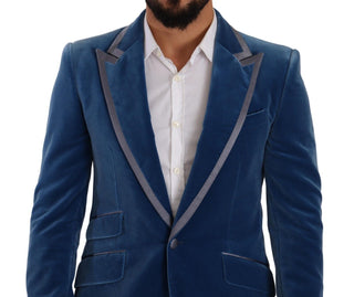 Blauer SICILIA Samt-Anzug (zweiteilig) in schmaler Passform
