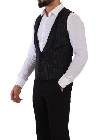 Dark Gray Striped Wool Silk Waistcoat Vest