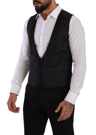 Dark Gray Striped Wool Silk Waistcoat Vest
