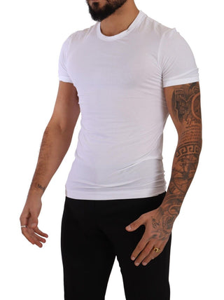 Weißes, rundhals Baumwoll-Stretch Unterzieh-T-Shirt