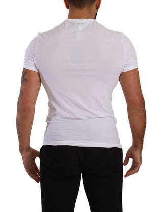 Weißes, rundhals Baumwoll-Stretch Unterzieh-T-Shirt