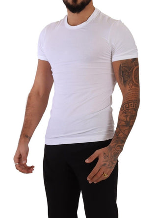 Weißes, rundhals Baumwoll-Stretch Unterzieh-T-Shirt
