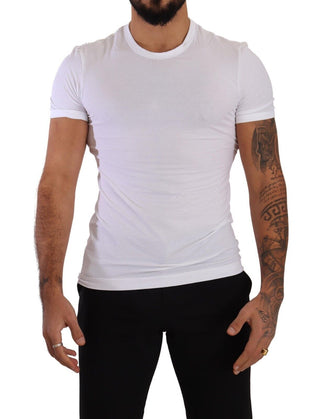 Weißes, rundhals Baumwoll-Stretch Unterzieh-T-Shirt