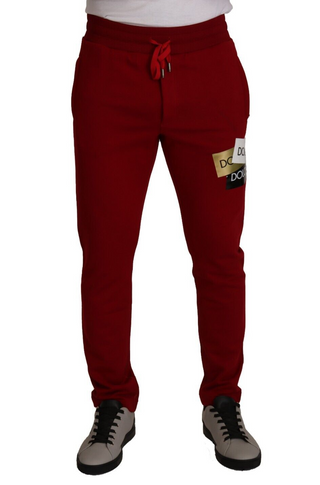 Pantalones de Chándal de Algodón Rojo con Parche de Logo