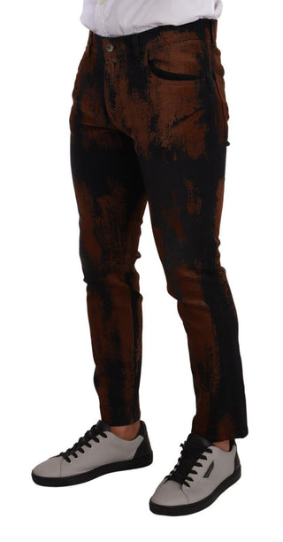 Schwarze, braune Batik-Röhrenjeans aus Baumwolle