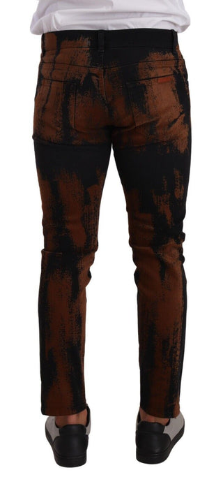 Schwarze, braune Batik-Röhrenjeans aus Baumwolle