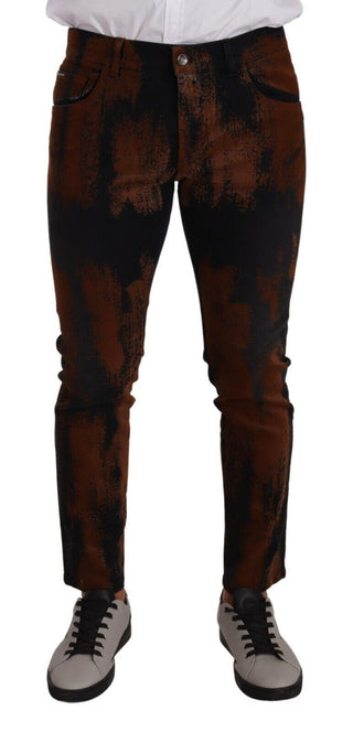 Schwarze, braune Batik-Röhrenjeans aus Baumwolle