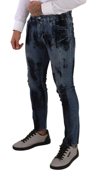 Blaue schwarze Röhrenjeans aus Baumwolle