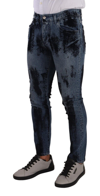 Blaue schwarze Röhrenjeans aus Baumwolle