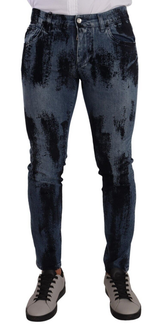 Blaue schwarze Röhrenjeans aus Baumwolle