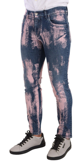 Jeans de Mezclilla Ajustados de Algodón Tie Dye Azul Rosa