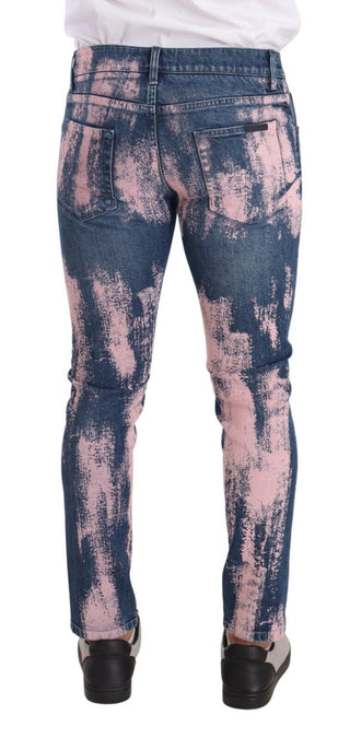 Jeans de Mezclilla Ajustados de Algodón Tie Dye Azul Rosa