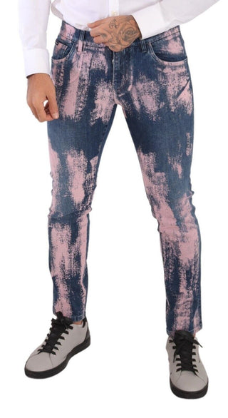 Jeans de Mezclilla Ajustados de Algodón Tie Dye Azul Rosa