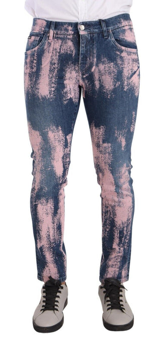 Jeans de Mezclilla Ajustados de Algodón Tie Dye Azul Rosa