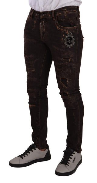 Braune Used-Look Skinny Jeans in schmaler Passform